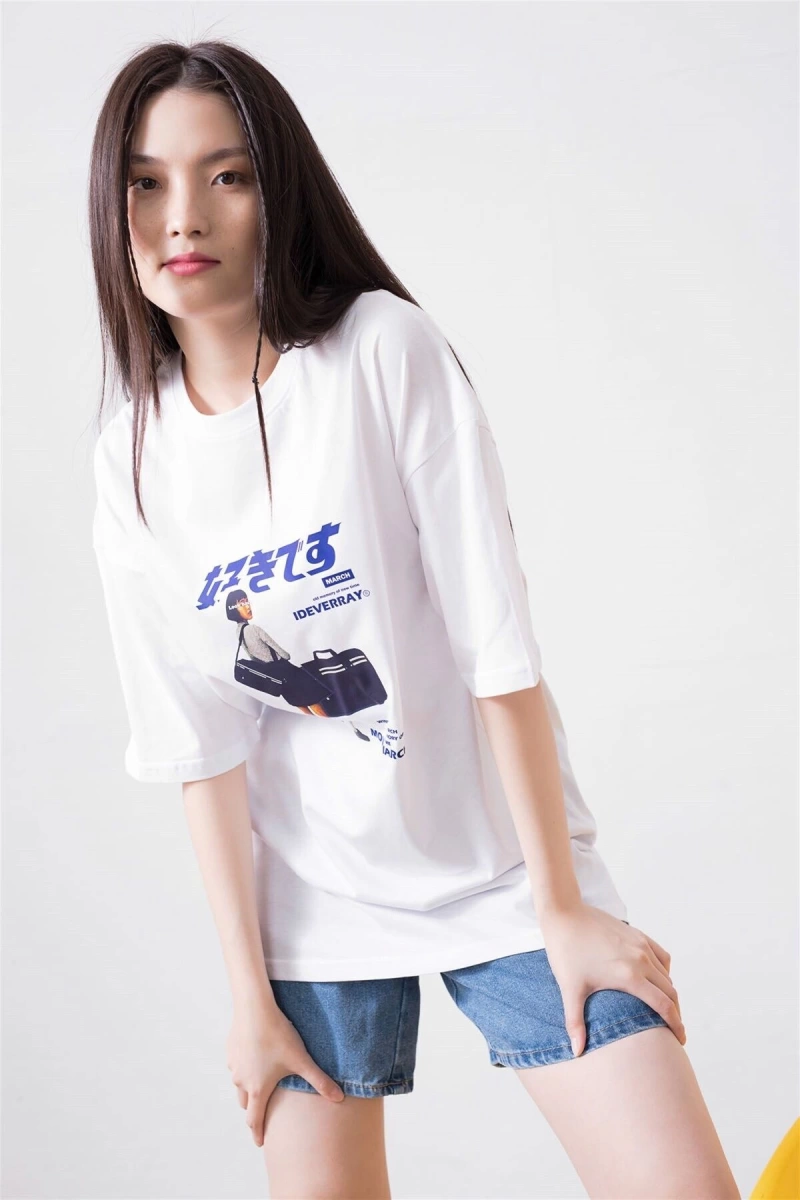 Unisex Harajuku Girl Beyaz Tshirt