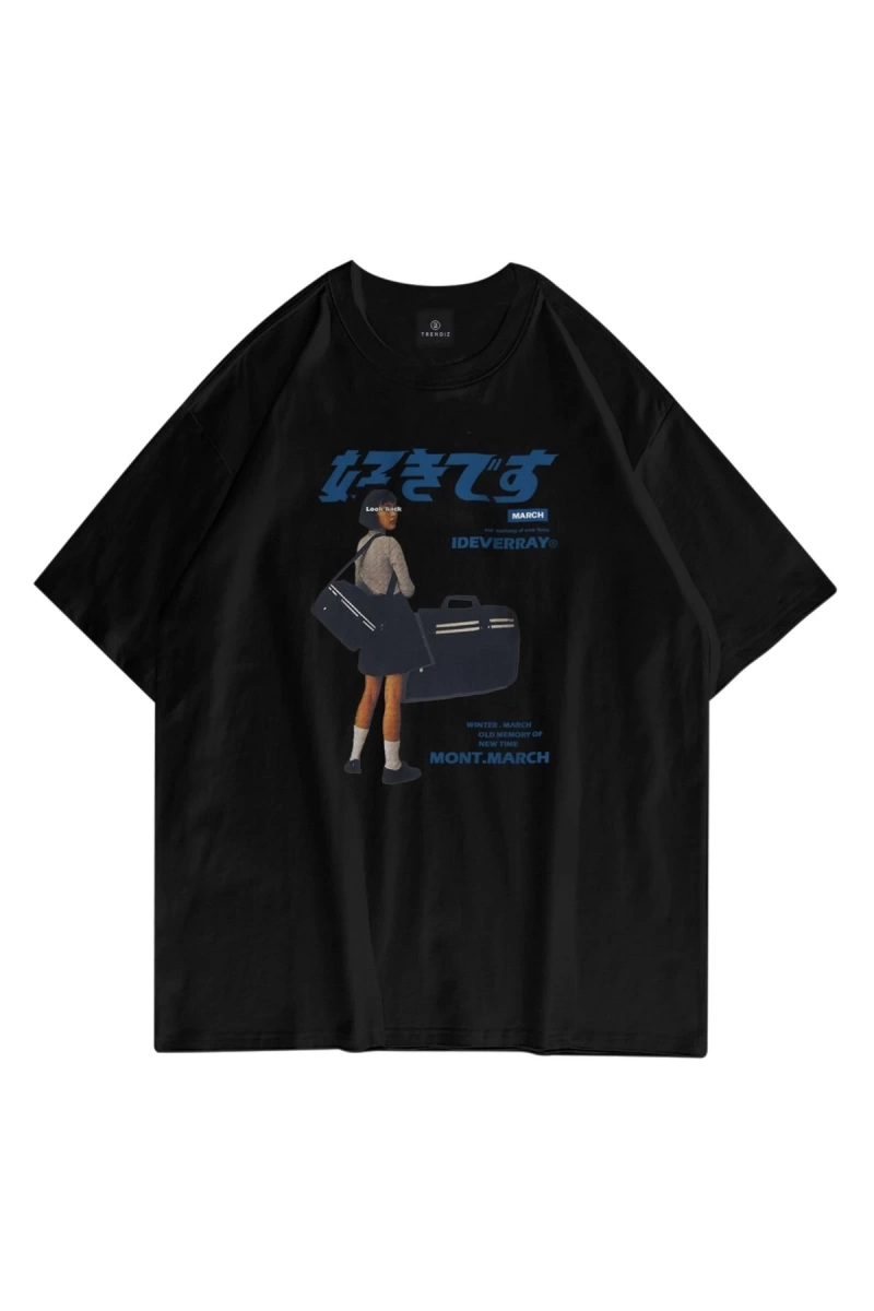 Unisex Harajuku Girl Siyah Tshirt
