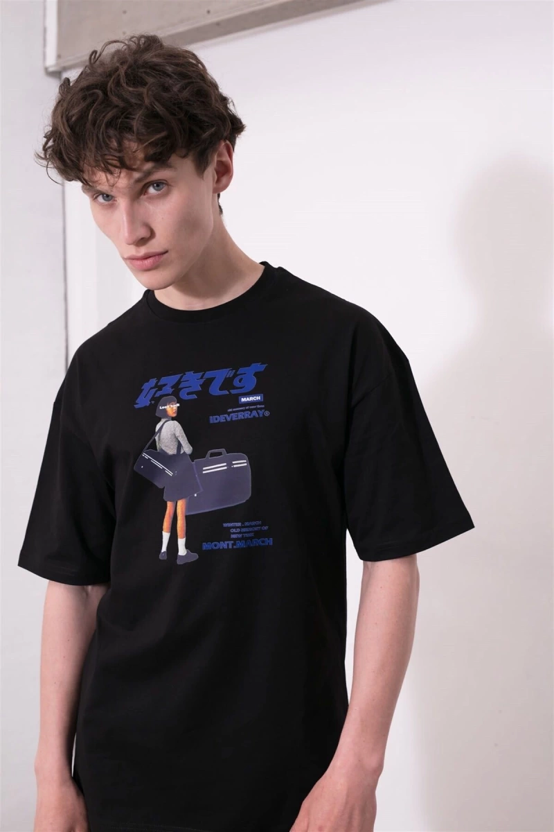 Unisex Harajuku Girl Siyah Tshirt