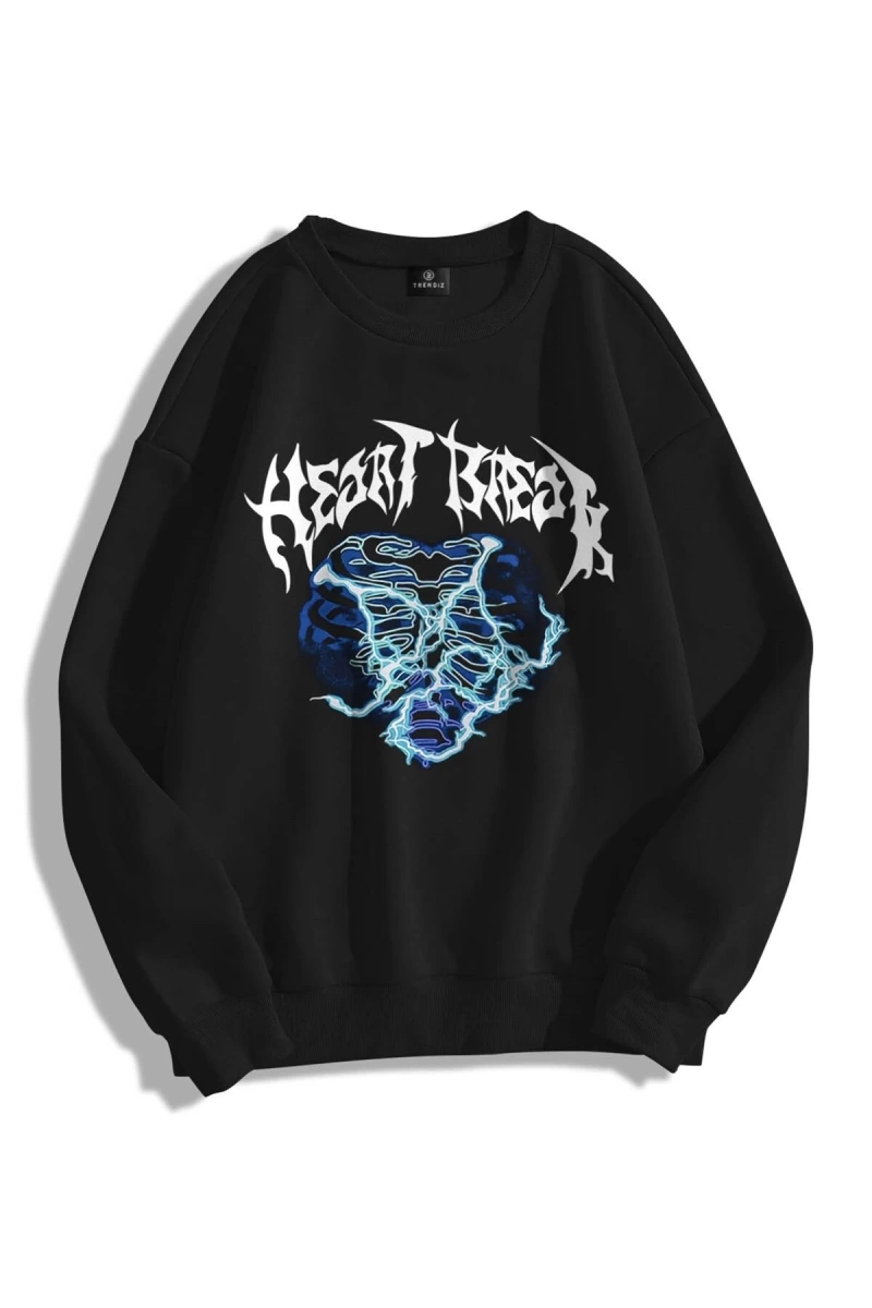 Unisex Heart Break Bisiklet Yaka Sweatshirt Hoodie
