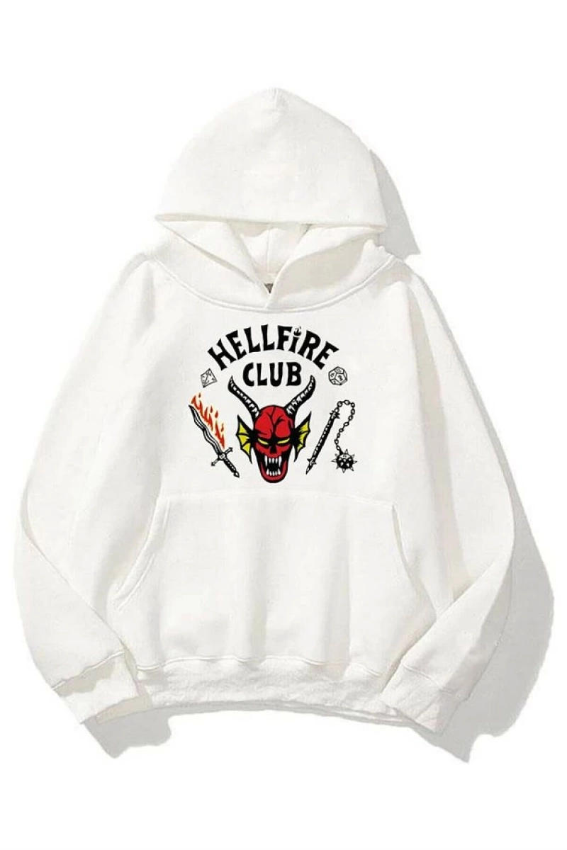 Unisex Hell Fire Club Sweatshirt Hoodie Beyaz