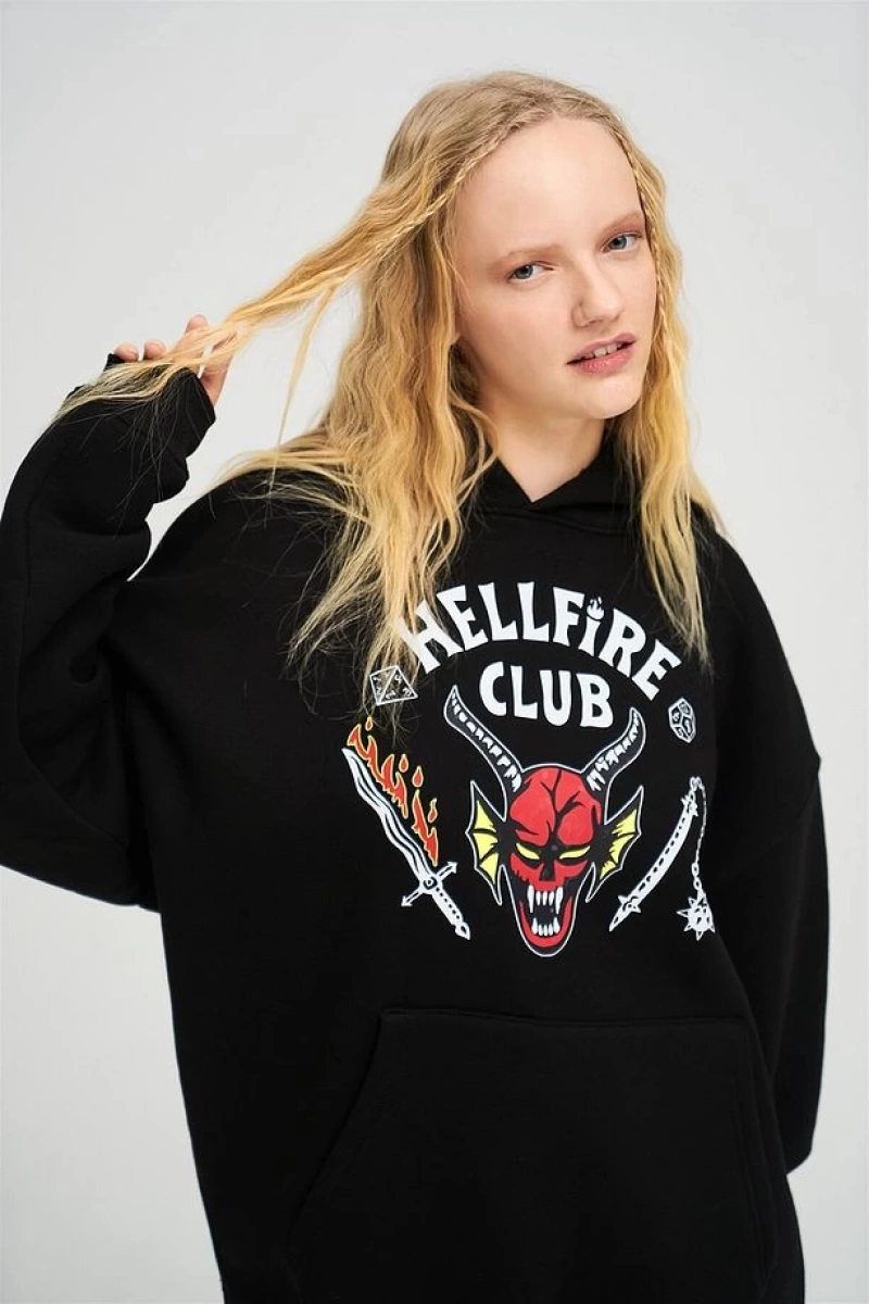 Unisex Hell Fire Club Sweatshirt Hoodie Beyaz