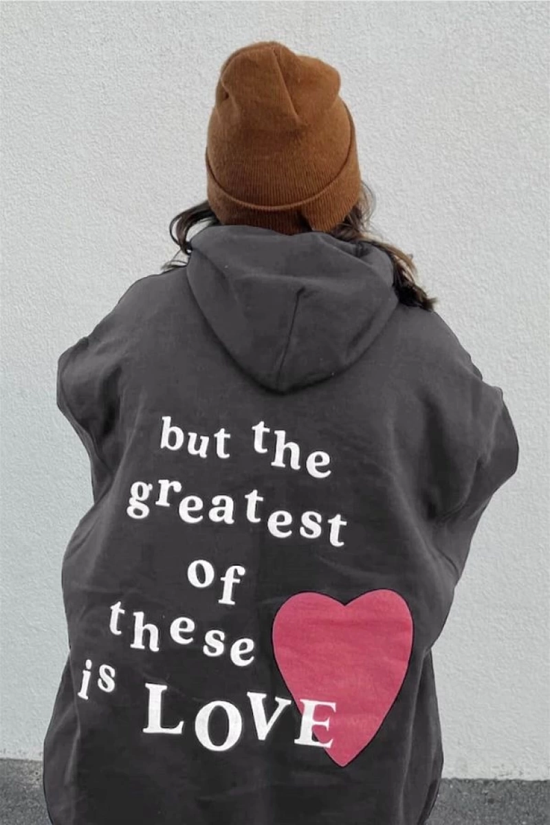 Unisex Hope Love Antrasit Sweatshirt Gri
