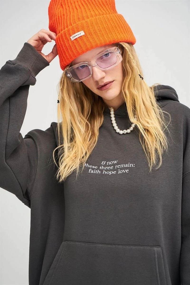 Unisex Hope Love Antrasit Sweatshirt Gri