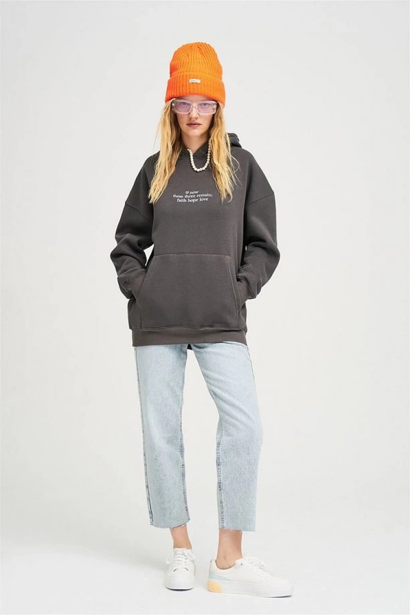 Unisex Hope Love Antrasit Sweatshirt Gri