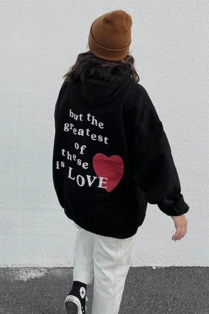 Unisex Hope Love Antrasit Sweatshirt Gri