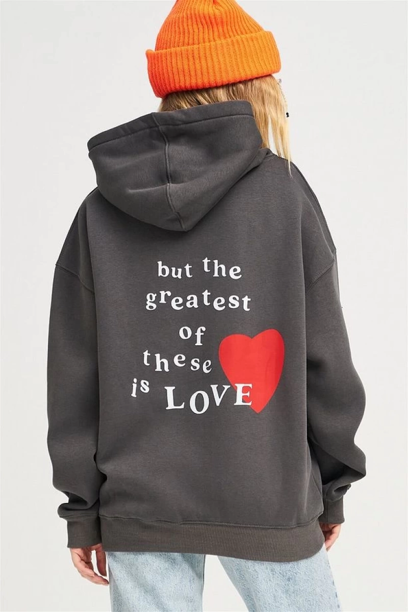 Unisex Hope Love Antrasit Sweatshirt Gri