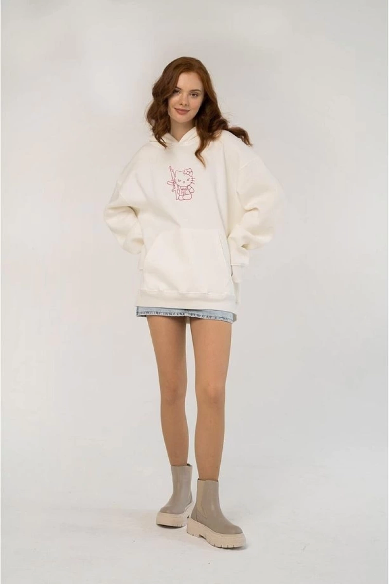 Unisex Hug Me Sweatshirt Hoodie Beyaz