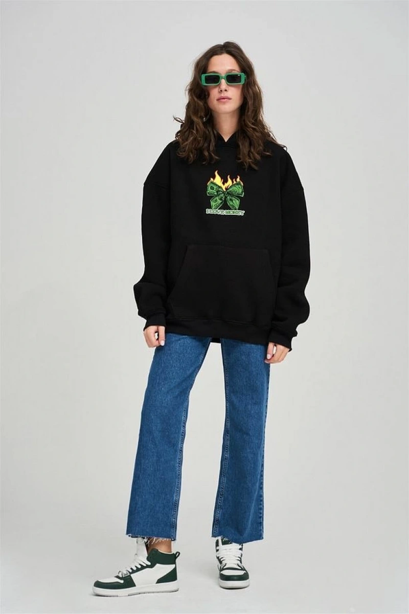 Unisex I Love Money Sweatshirt Hoodie Siyah