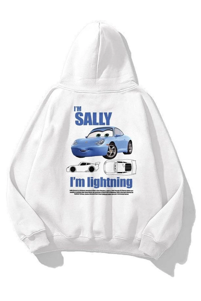 Unisex Im Sally Cars Sweatshirt Beyaz