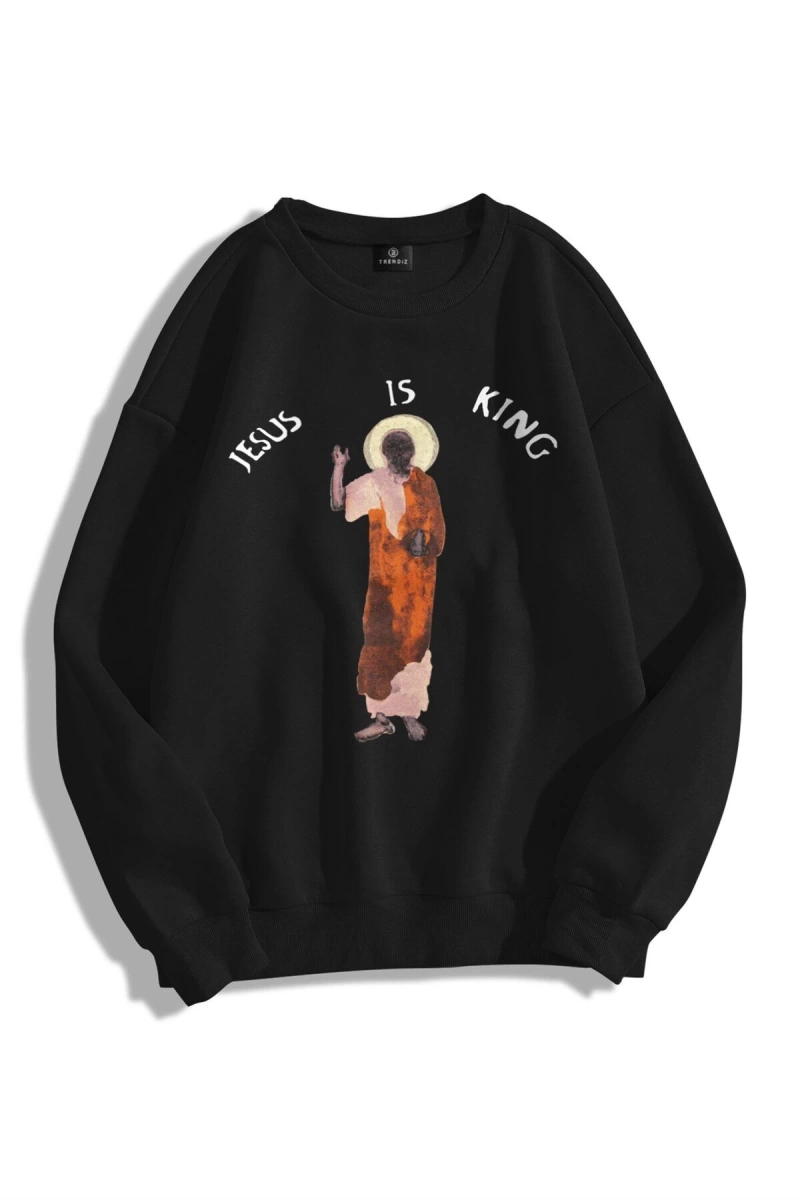 Unisex Jesus Is King Bisiklet Yaka Sweatshirt