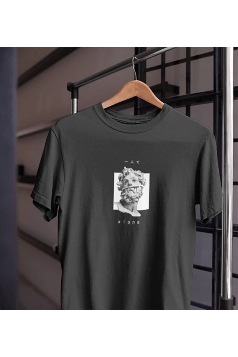 Unısex Kadın Erkek Alone Yalnız Heykel Mitoloji Dönem Eski Nesne%100 Pamuk Siyah Beyaz T-shirt