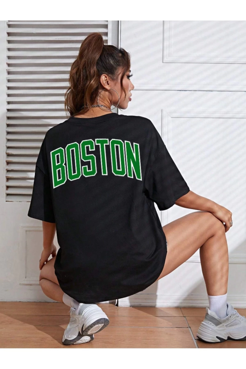 Unisex Kadın/Erkek Celtic Boston Özel Baskılı Renkli Oversize Penye T-Shirt