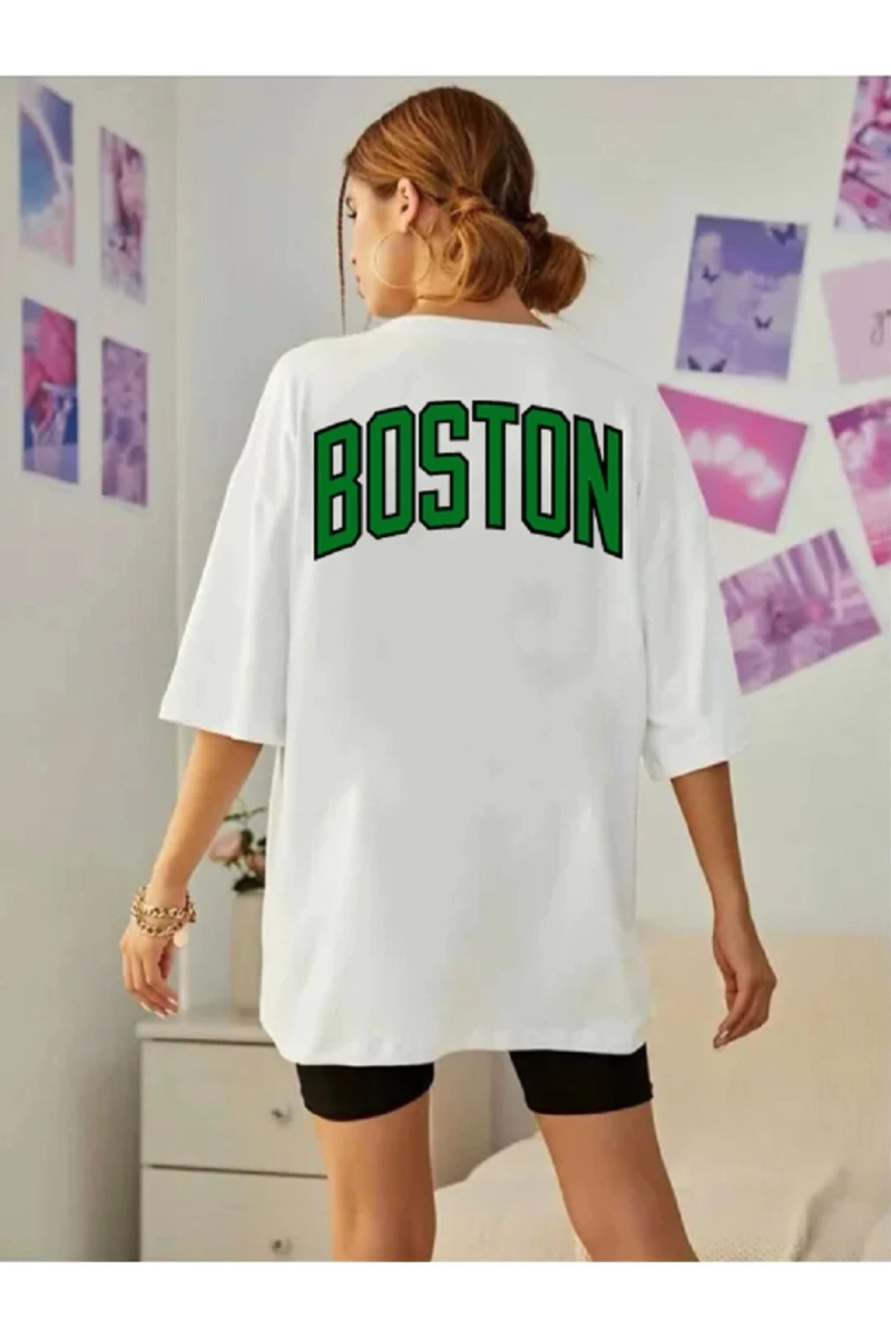 Unisex Kadın/Erkek Celtic Boston Özel Baskılı Renkli Oversize Penye T-Shirt