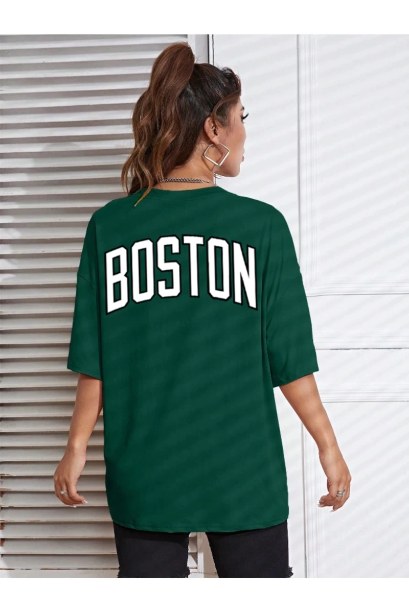Unisex Kadın/Erkek Celtic Boston Özel Baskılı Renkli Oversize Penye T-Shirt