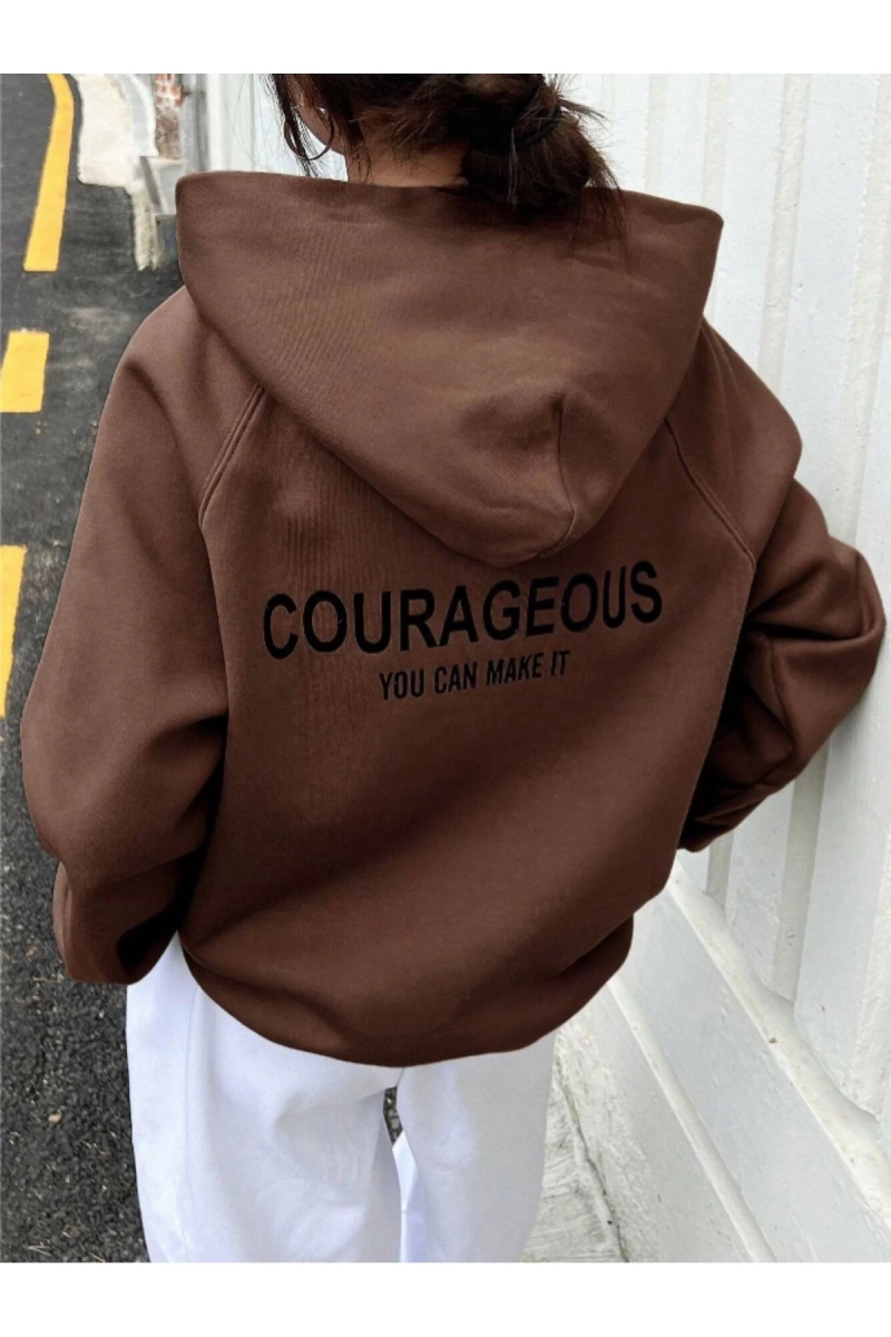 Unisex Kadın/Erkek COURAGEOUS Özel Baskılı Oversize Kapüşonlu Sweatshirt