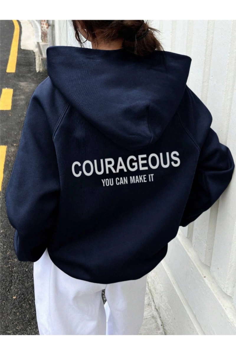 Unisex Kadın/Erkek COURAGEOUS Özel Baskılı Oversize Kapüşonlu Sweatshirt