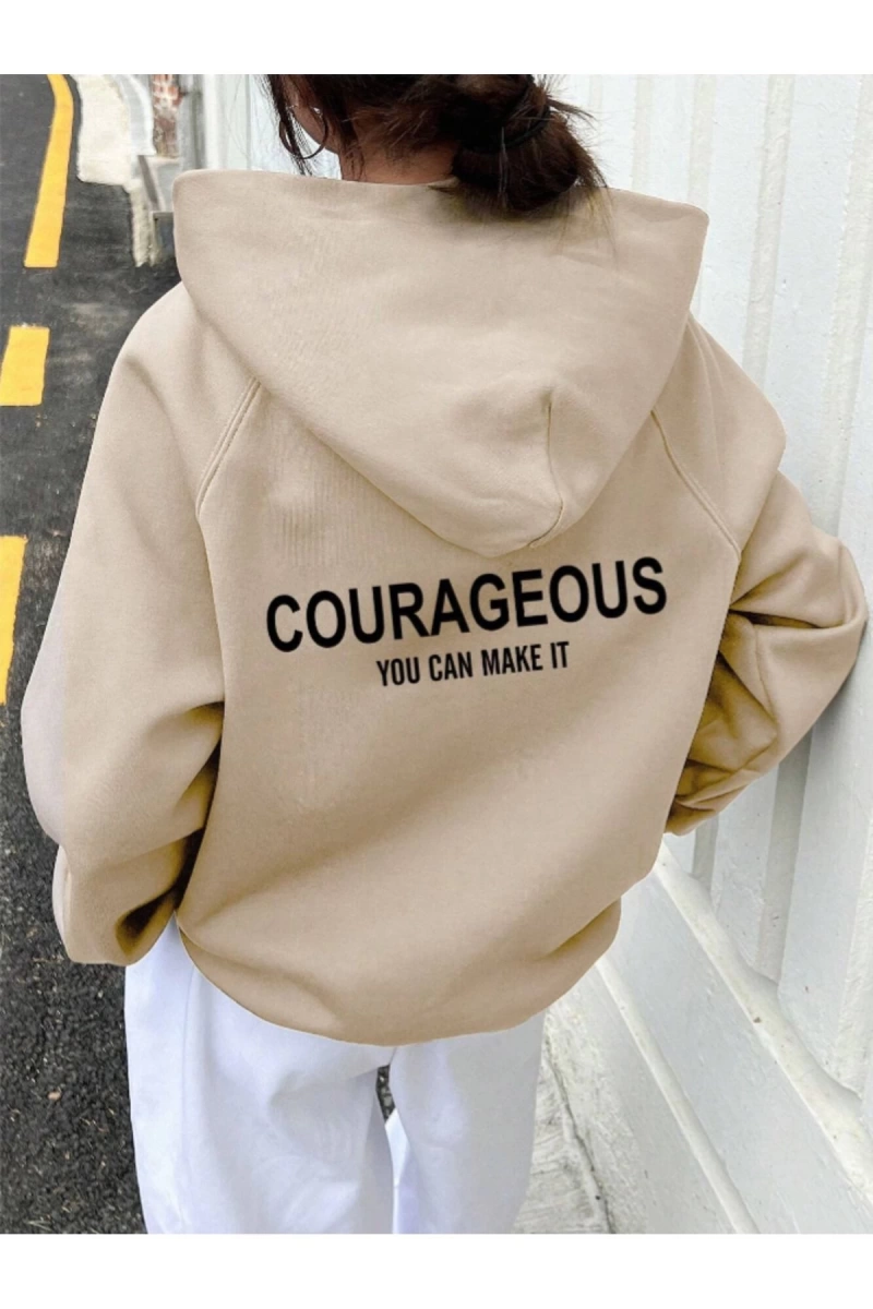 Unisex Kadın/Erkek COURAGEOUS Özel Baskılı Oversize Kapüşonlu Sweatshirt