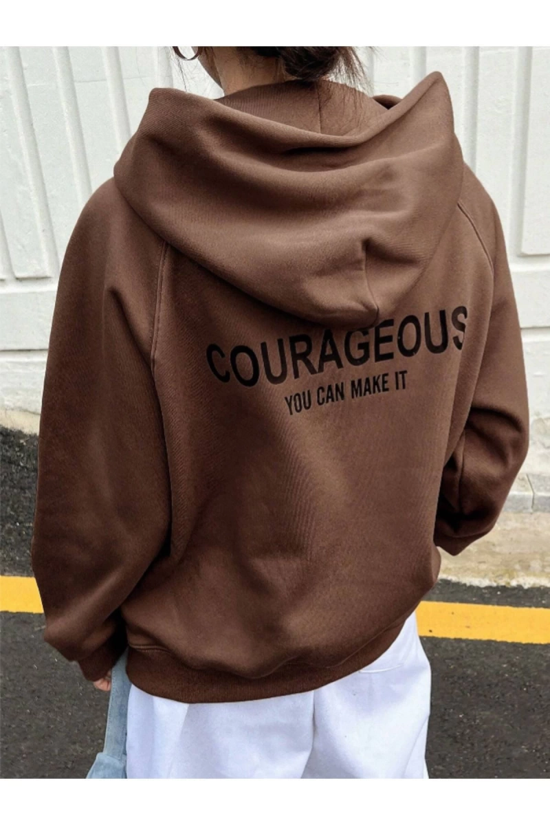 Unisex Kadın/Erkek COURAGEOUS Özel Baskılı Oversize Kapüşonlu Sweatshirt