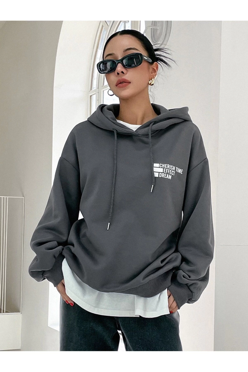 Unisex Kadın/Erkek DAZY Kpop Mektup Grafik Damla Omuz İpli Kapüşonlu Üst