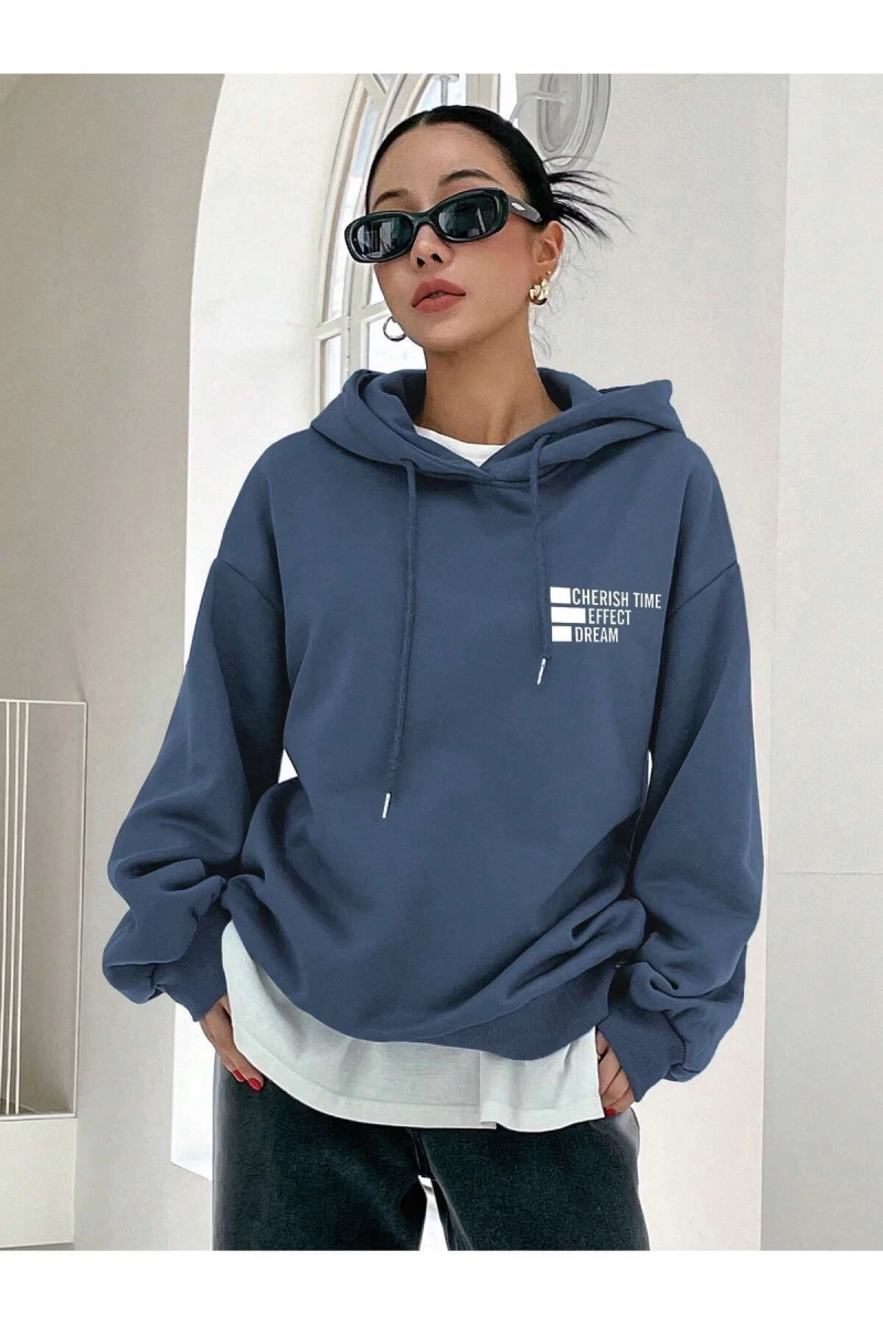 Unisex Kadın/Erkek DAZY Kpop Sloganı Grafikli Damla Omuz İpli Kapüşonlu Üst