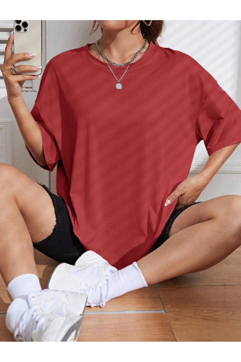 Unisex Kadın/Erkek Düz Renkli Özel Baskılı Oversize Pamuk Penye Bisiklet Yaka T-Shirt