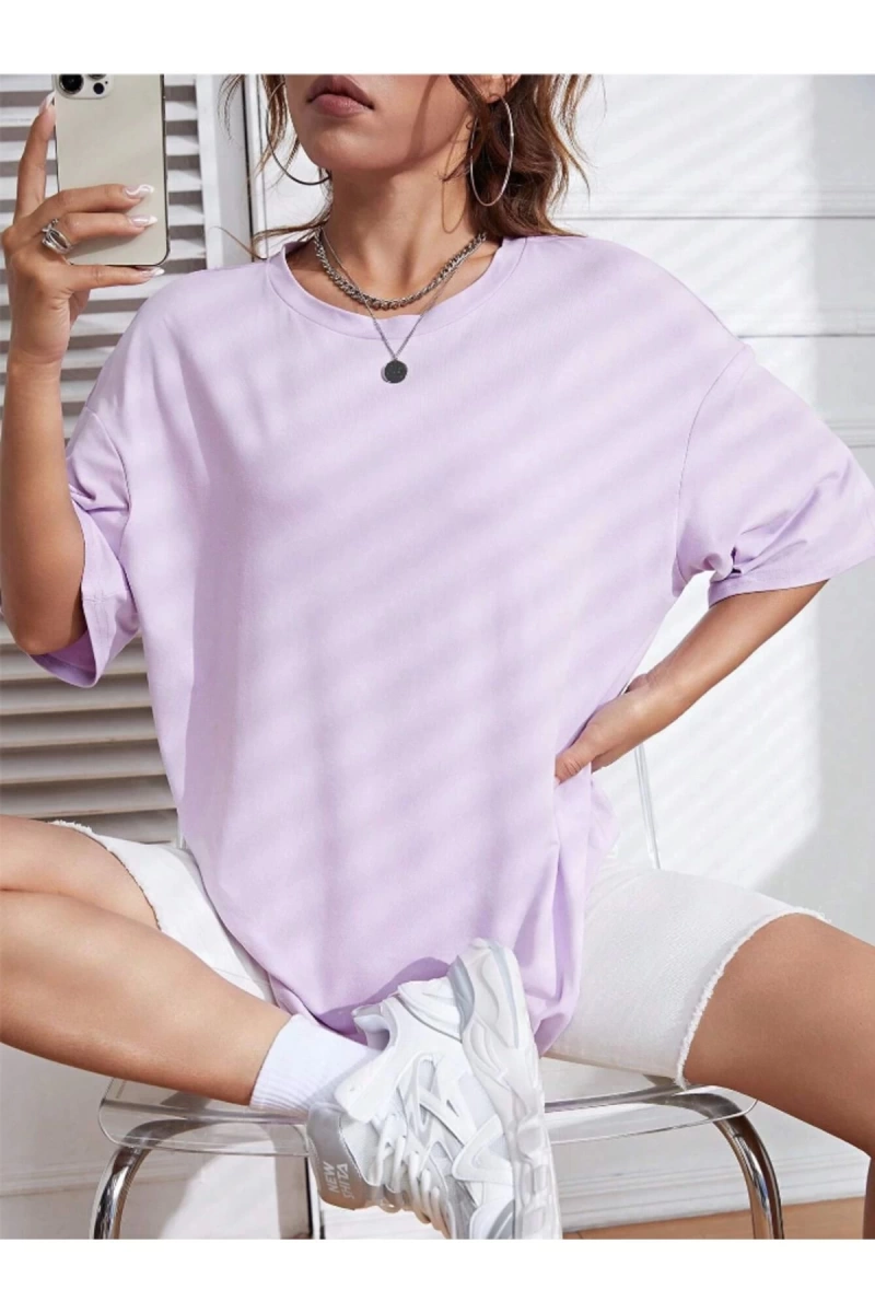Unisex Kadın/Erkek Düz Renkli Özel Baskılı Oversize Pamuk Penye Bisiklet Yaka T-Shirt