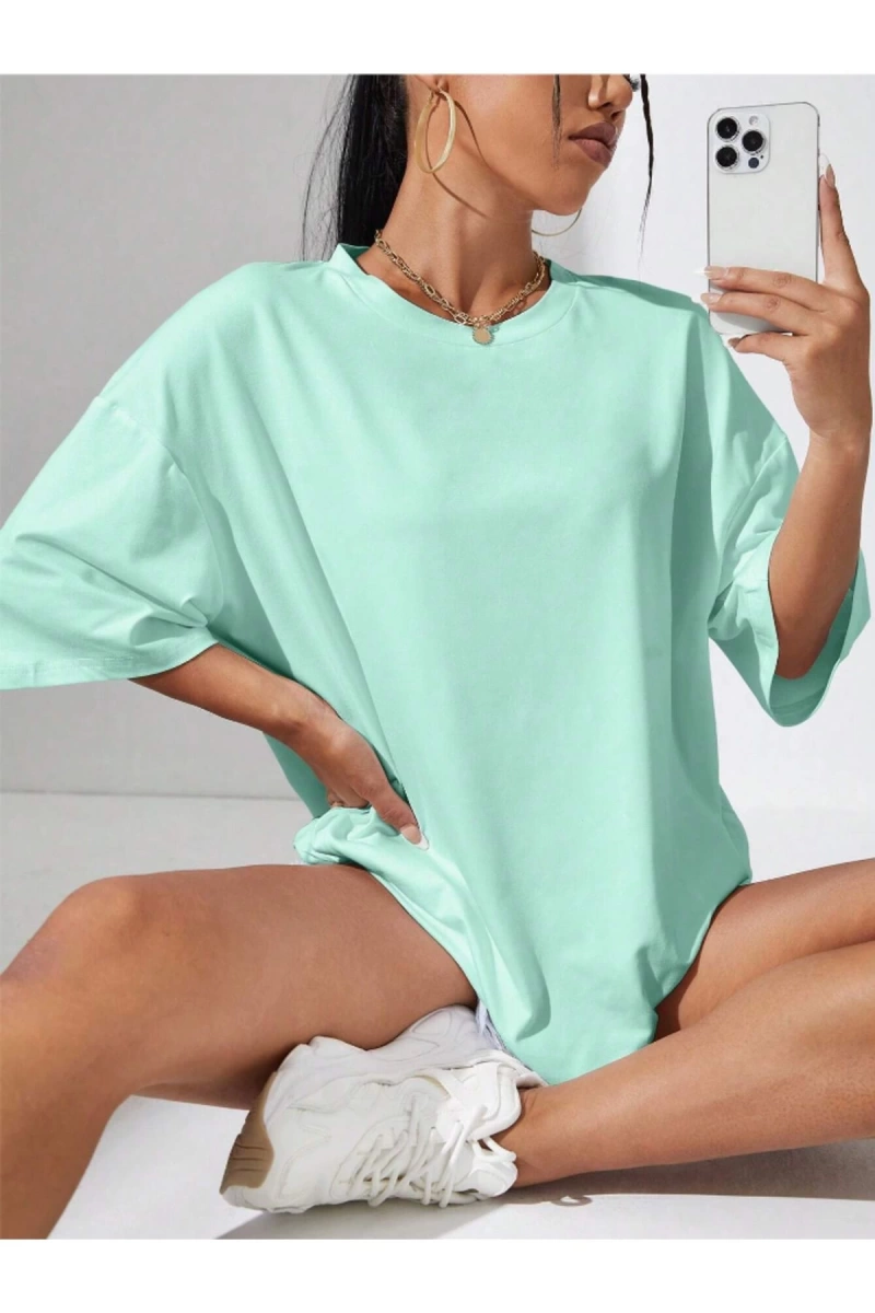 Unisex Kadın/Erkek Düz Renkli Özel Baskılı Oversize Pamuk Penye Bisiklet Yaka T-Shirt