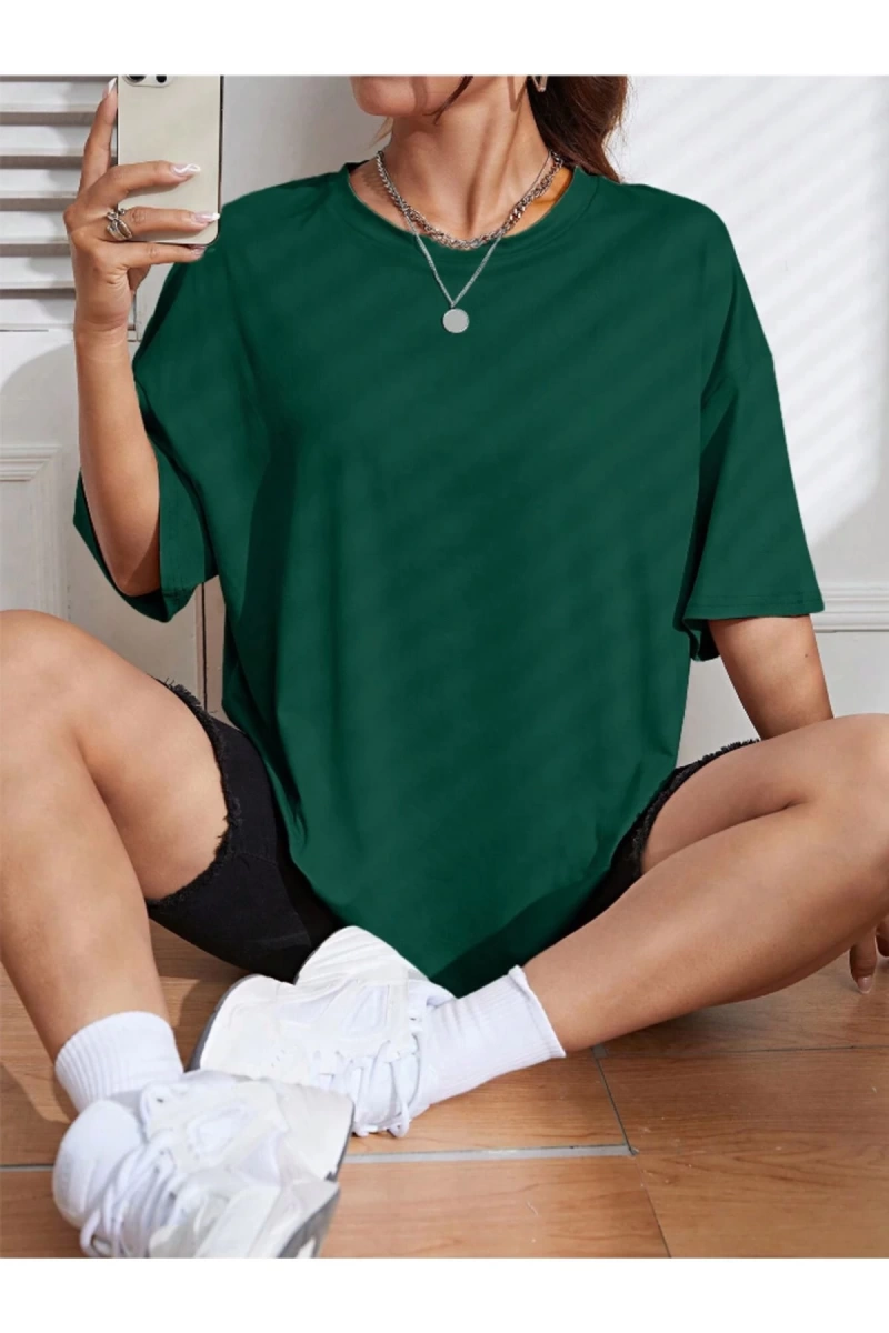Unisex Kadın/Erkek Düz Renkli Özel Baskılı Oversize Pamuk Penye Bisiklet Yaka T-Shirt