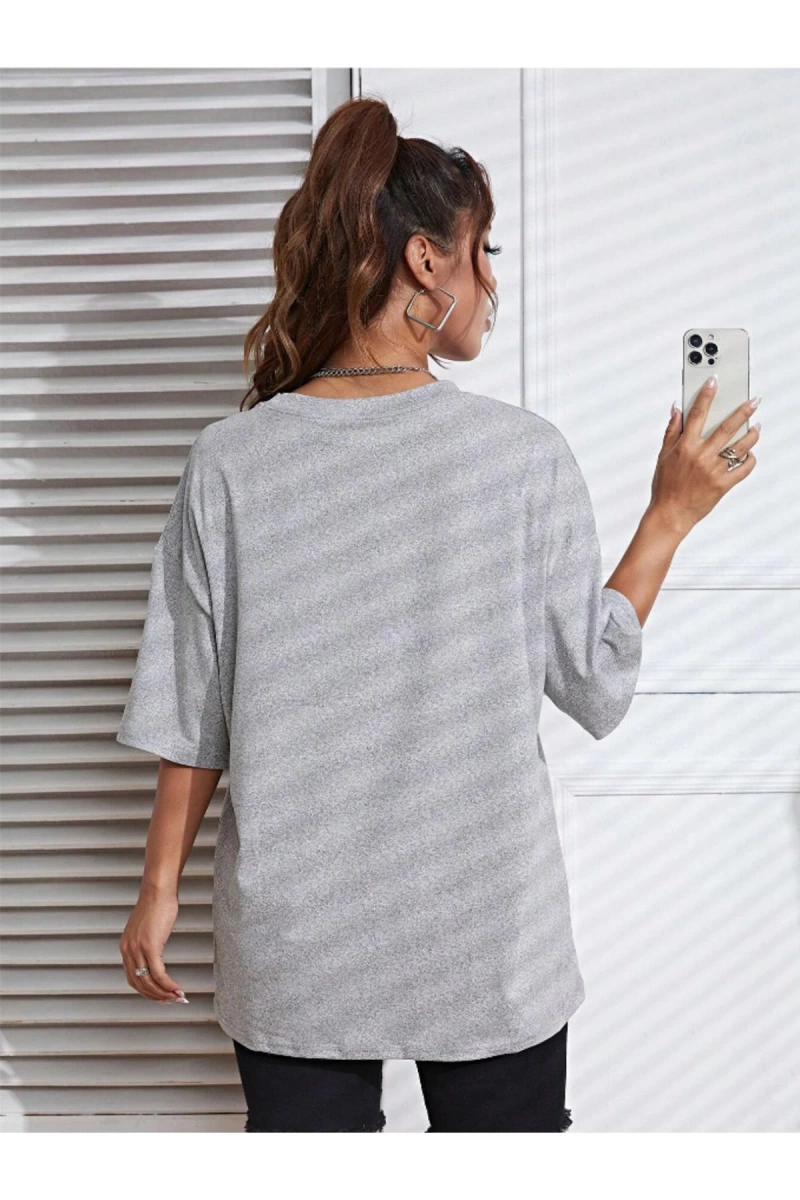 Unisex Kadın/Erkek Düz Renkli Özel Baskılı Oversize Pamuk Penye Bisiklet Yaka T-Shirt