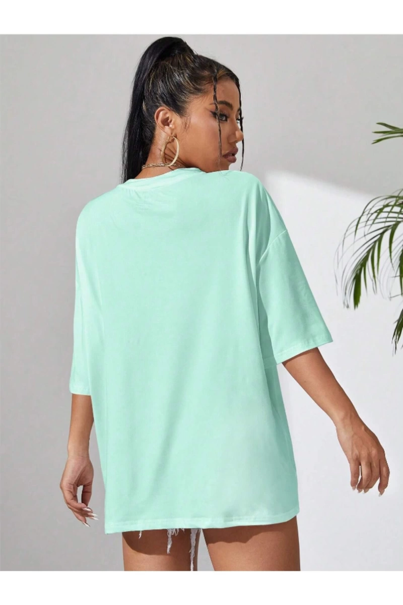 Unisex Kadın/Erkek Düz Renkli Özel Baskılı Oversize Pamuk Penye Bisiklet Yaka T-Shirt