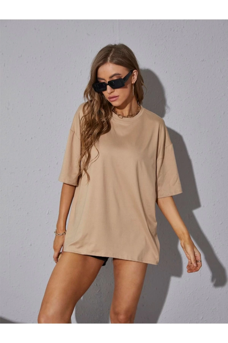 Unisex Kadın/Erkek Düz Renkli Özel Baskılı Oversize Pamuk Penye Bisiklet Yaka T-Shirt
