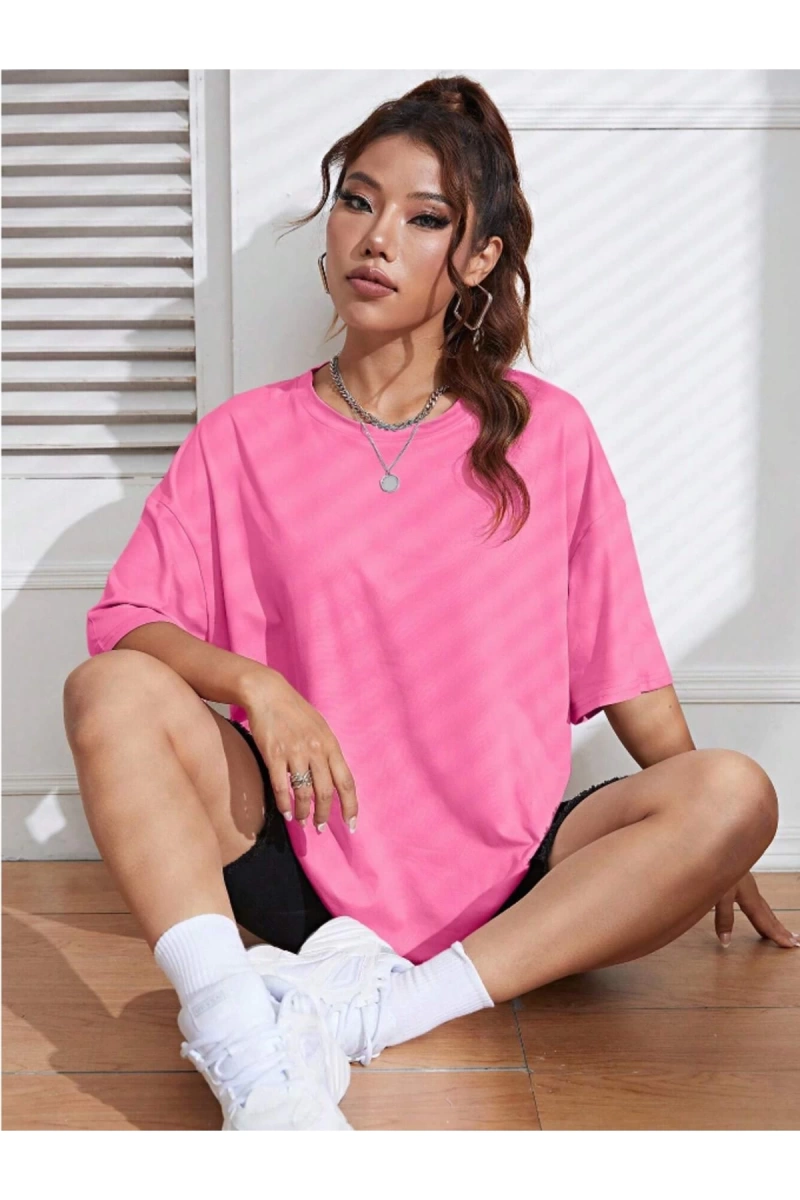 Unisex Kadın/Erkek Düz Renkli Özel Baskılı Oversize Pamuk Penye Bisiklet Yaka T-Shirt