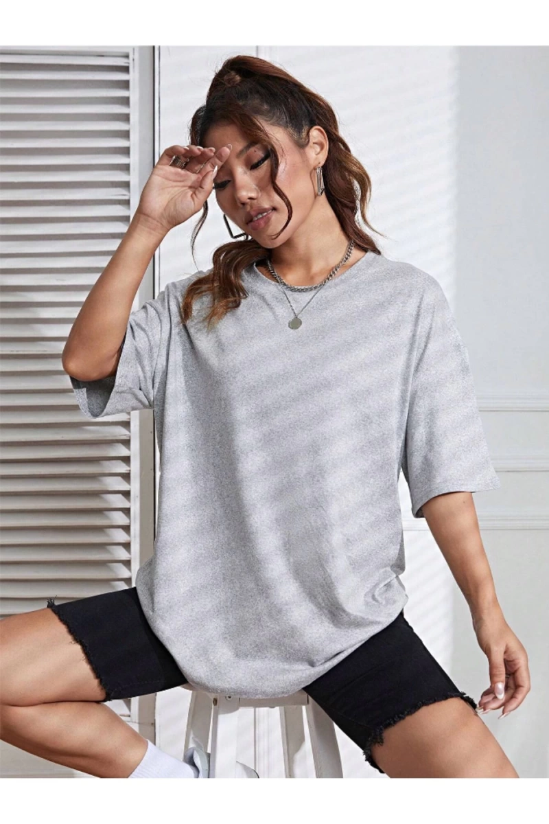Unisex Kadın/Erkek Düz Renkli Özel Baskılı Oversize Pamuk Penye Bisiklet Yaka T-Shirt