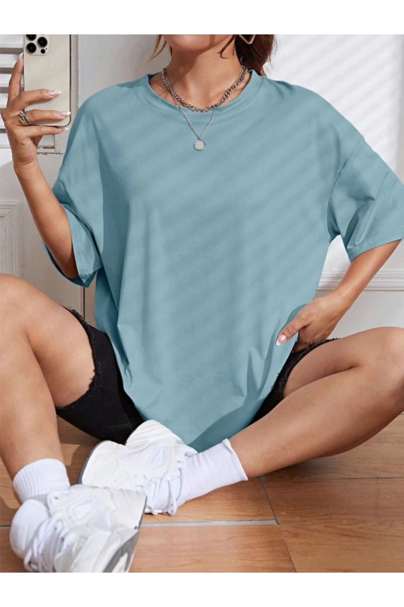 Unisex Kadın/Erkek Düz Renkli Özel Baskılı Oversize Pamuk Penye Bisiklet Yaka T-Shirt