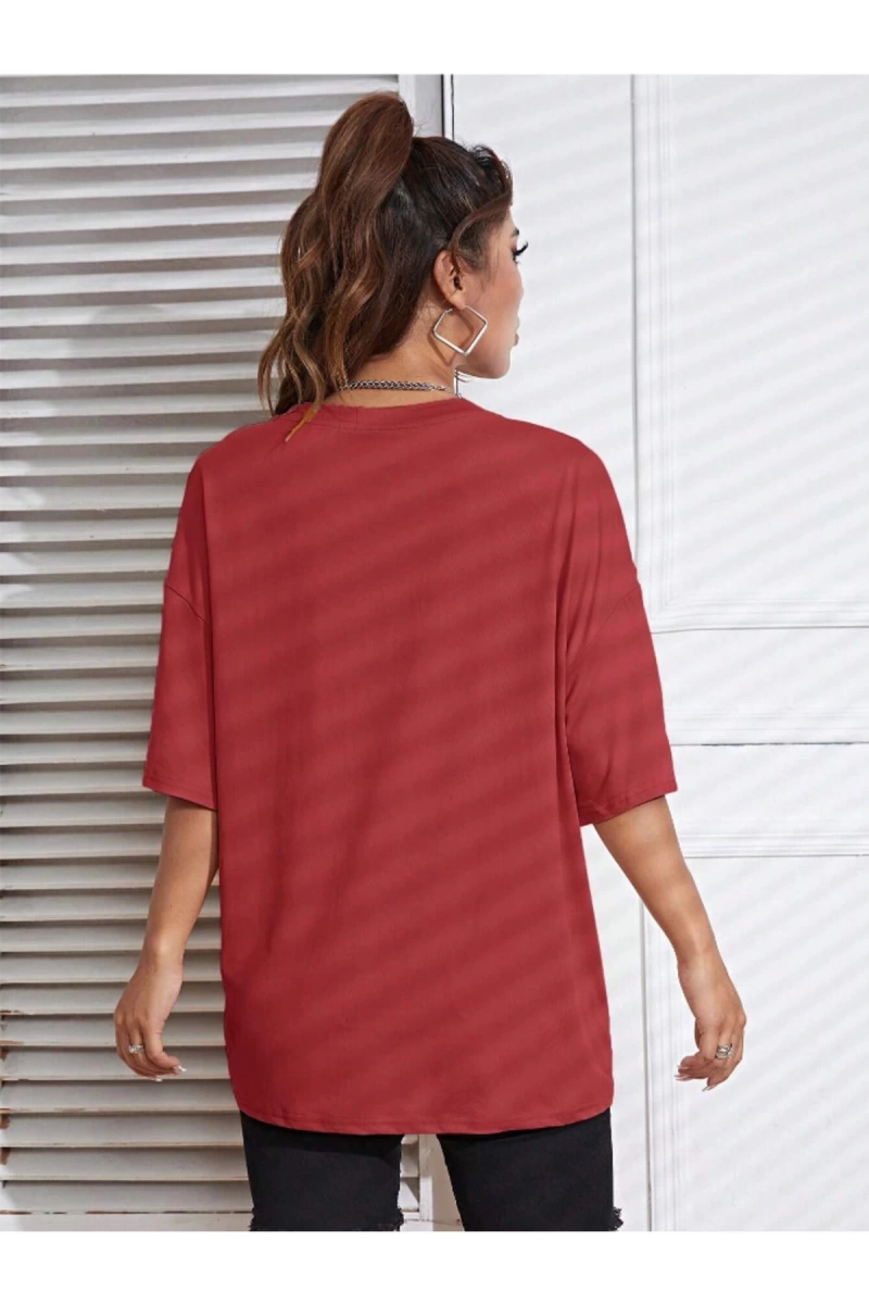 Unisex Kadın/Erkek Düz Renkli Özel Baskılı Oversize Pamuk Penye Bisiklet Yaka T-Shirt