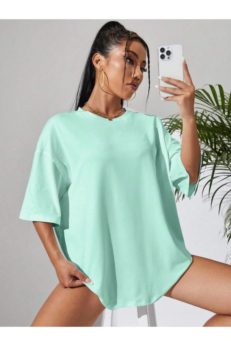 Unisex Kadın/Erkek Düz Renkli Özel Baskılı Oversize Pamuk Penye Bisiklet Yaka T-Shirt