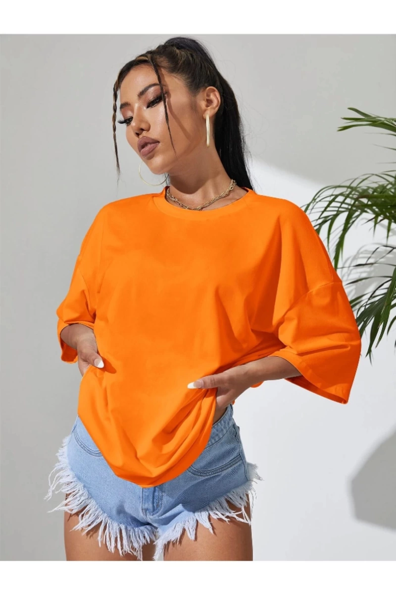 Unisex Kadın/Erkek Düz Renkli Özel Baskılı Oversize Pamuk Penye Bisiklet Yaka T-Shirt