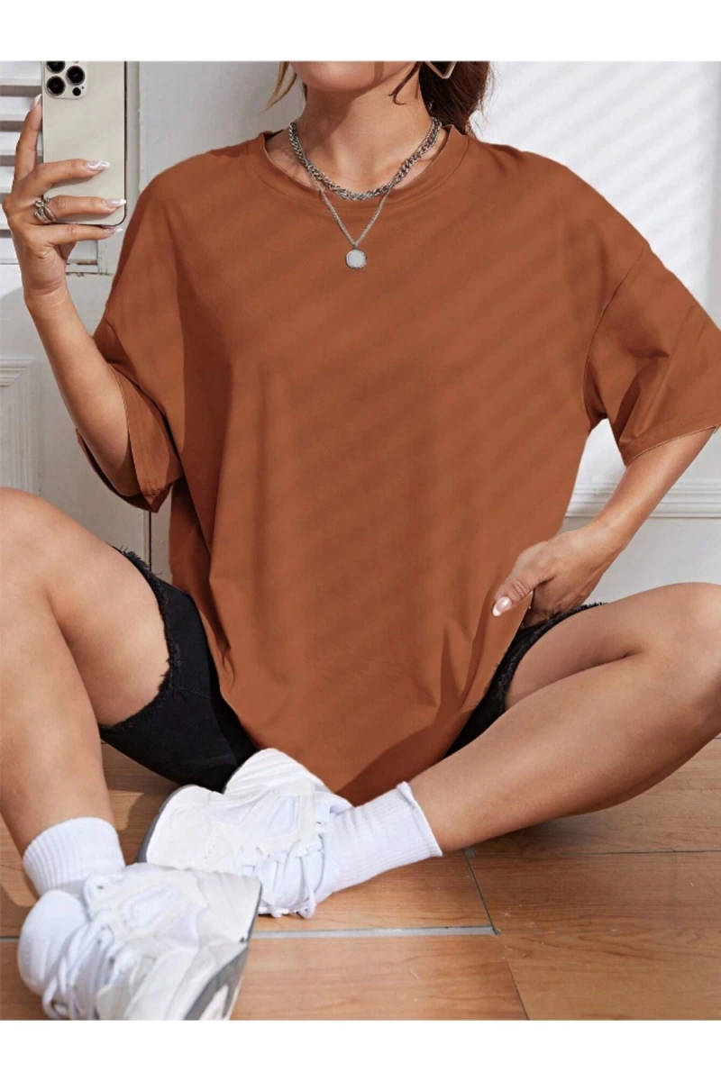 Unisex Kadın/Erkek Düz Renkli Özel Baskılı Oversize Pamuk Penye Bisiklet Yaka T-Shirt