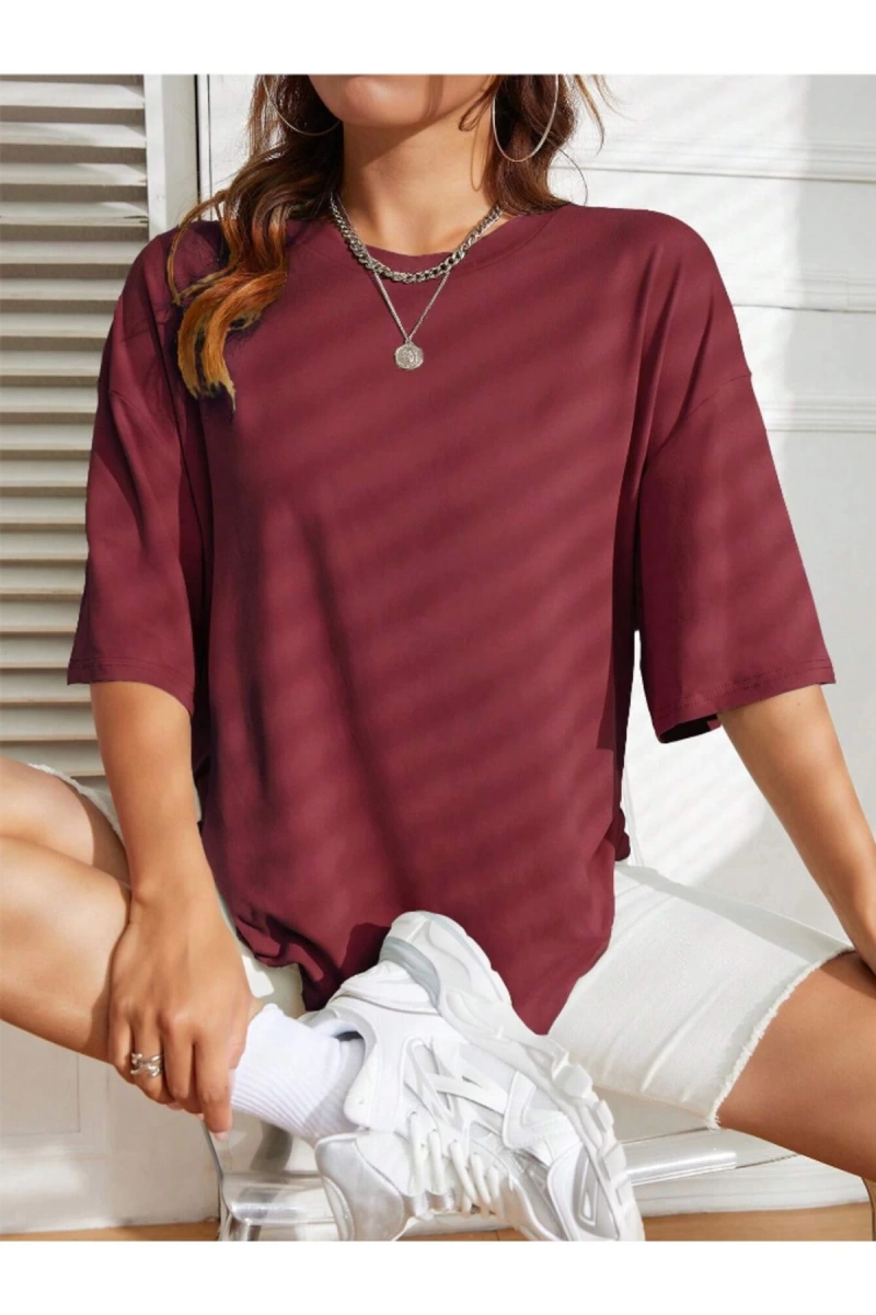 Unisex Kadın/Erkek Düz Renkli Özel Baskılı Oversize Pamuk Penye Bisiklet Yaka T-Shirt