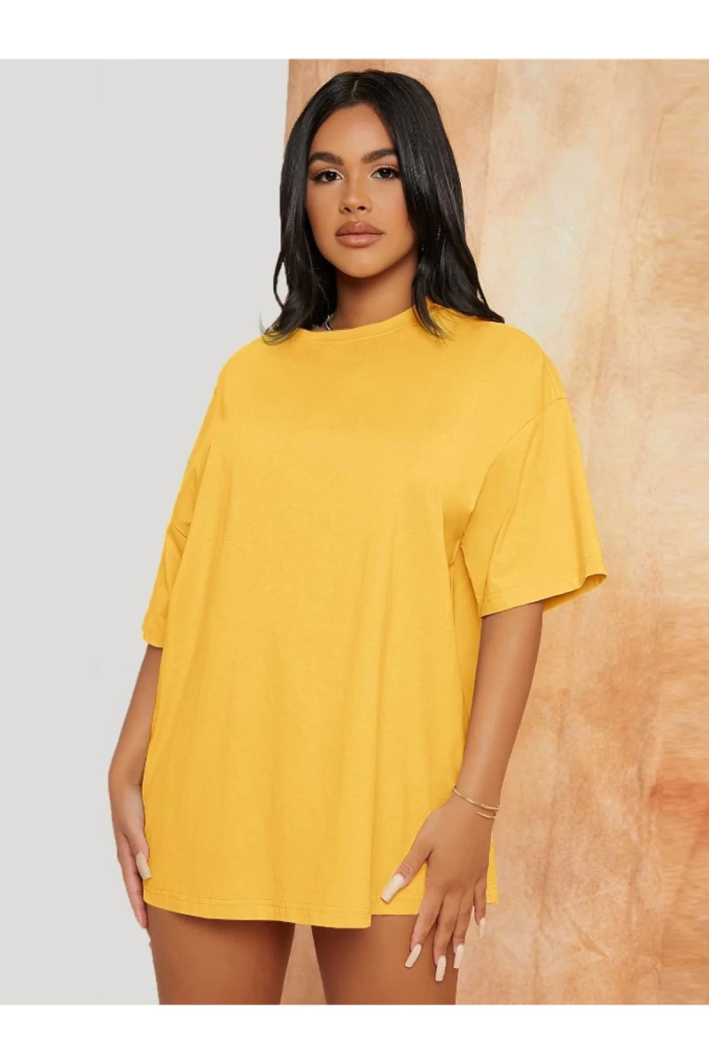 Unisex Kadın/Erkek Düz Renkli Özel Baskılı Oversize Pamuk Penye Bisiklet Yaka T-Shirt