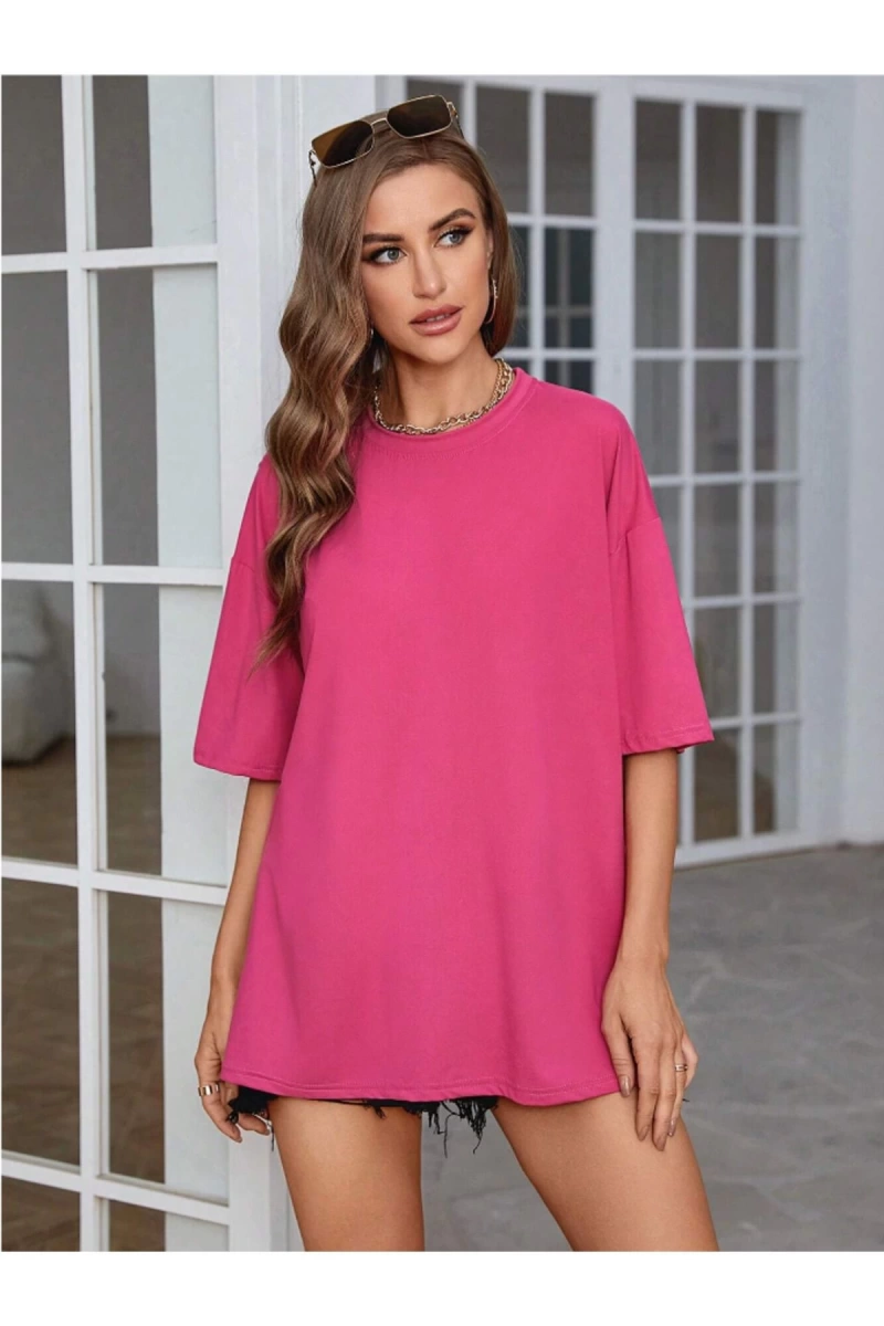 Unisex Kadın/Erkek Düz Renkli Özel Baskılı Oversize Pamuk Penye Bisiklet Yaka T-Shirt