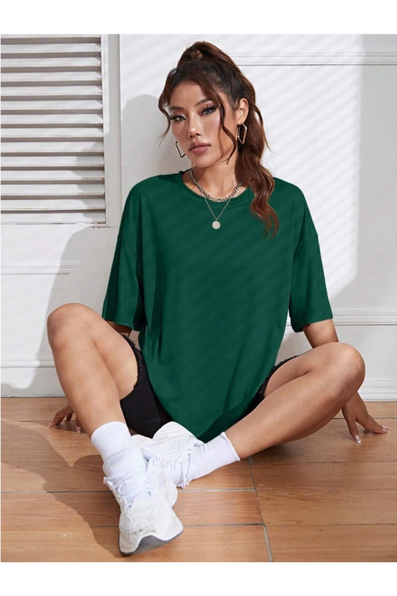 Unisex Kadın/Erkek Düz Renkli Özel Baskılı Oversize Pamuk Penye Bisiklet Yaka T-Shirt