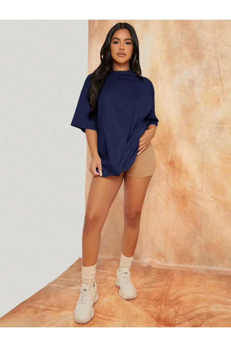 Unisex Kadın/Erkek Düz Renkli Özel Baskılı Oversize Pamuk Penye Bisiklet Yaka T-Shirt