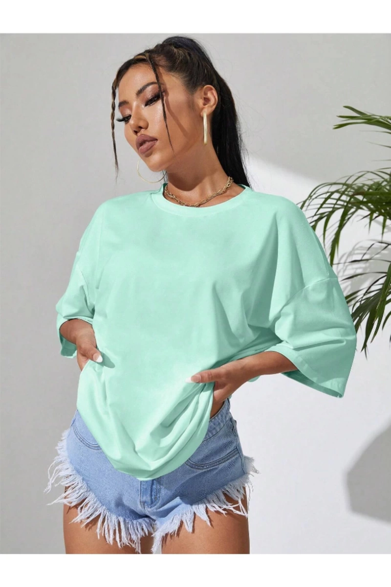 Unisex Kadın/Erkek Düz Renkli Özel Baskılı Oversize Pamuk Penye Bisiklet Yaka T-Shirt