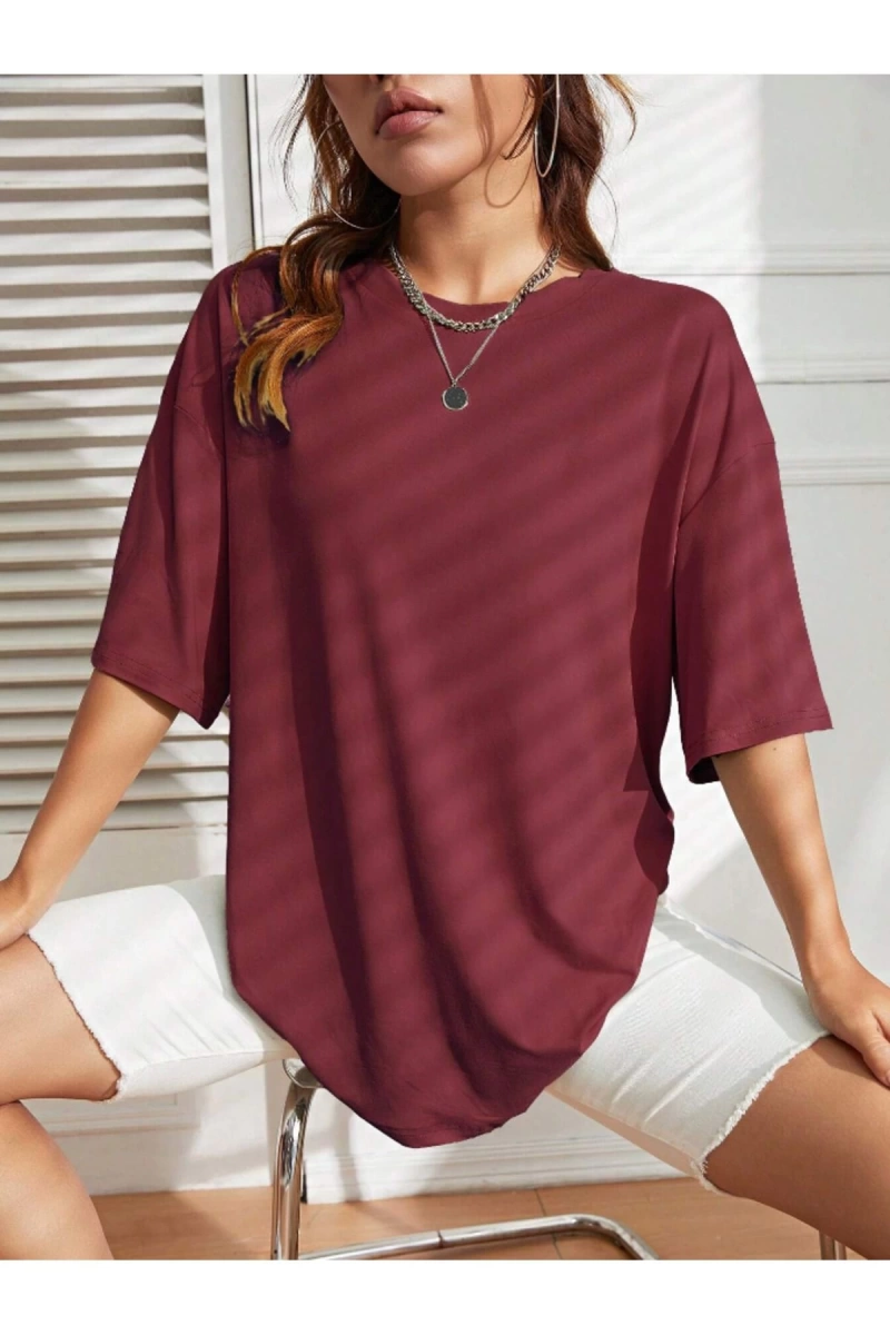Unisex Kadın/Erkek Düz Renkli Özel Baskılı Oversize Pamuk Penye Bisiklet Yaka T-Shirt