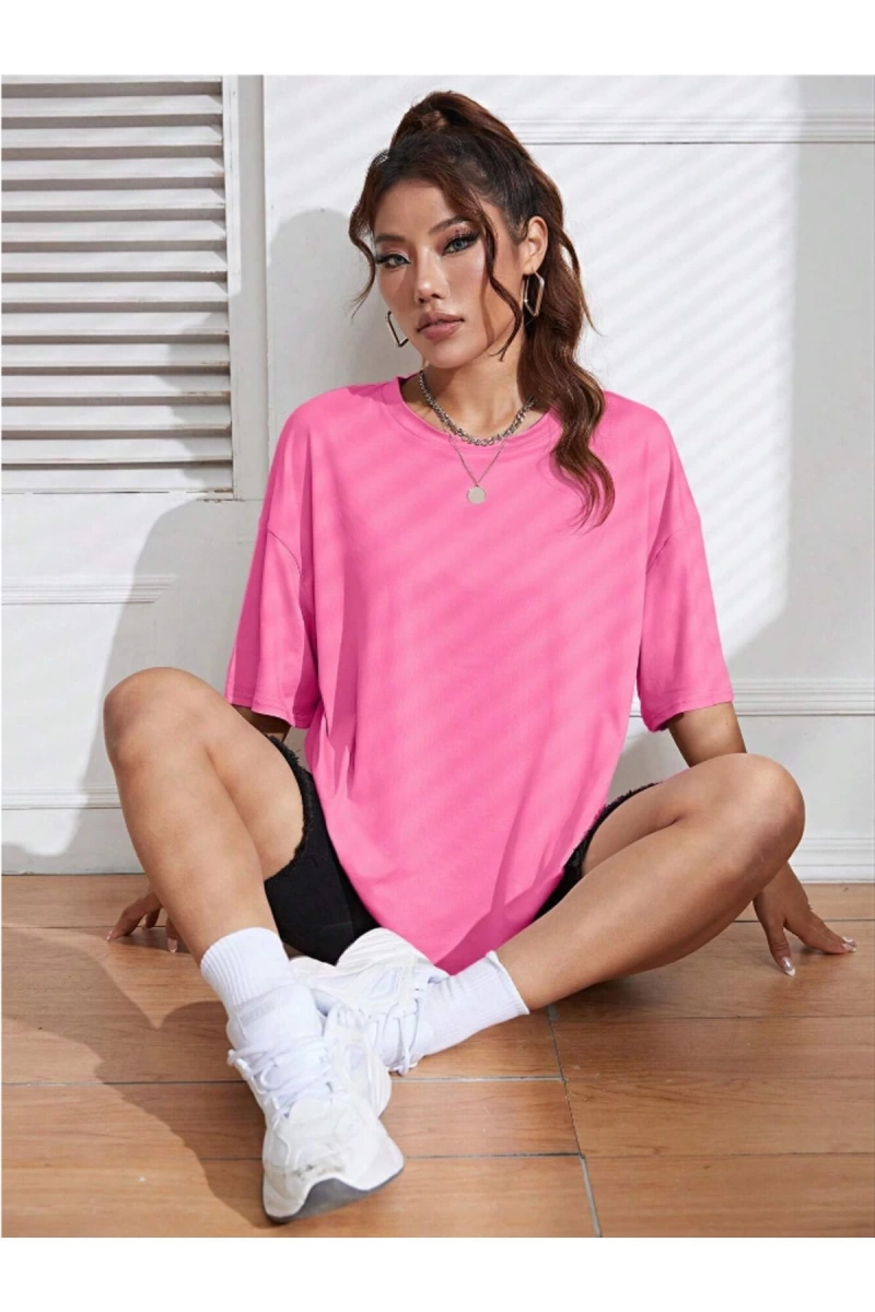 Unisex Kadın/Erkek Düz Renkli Özel Baskılı Oversize Pamuk Penye Bisiklet Yaka T-Shirt
