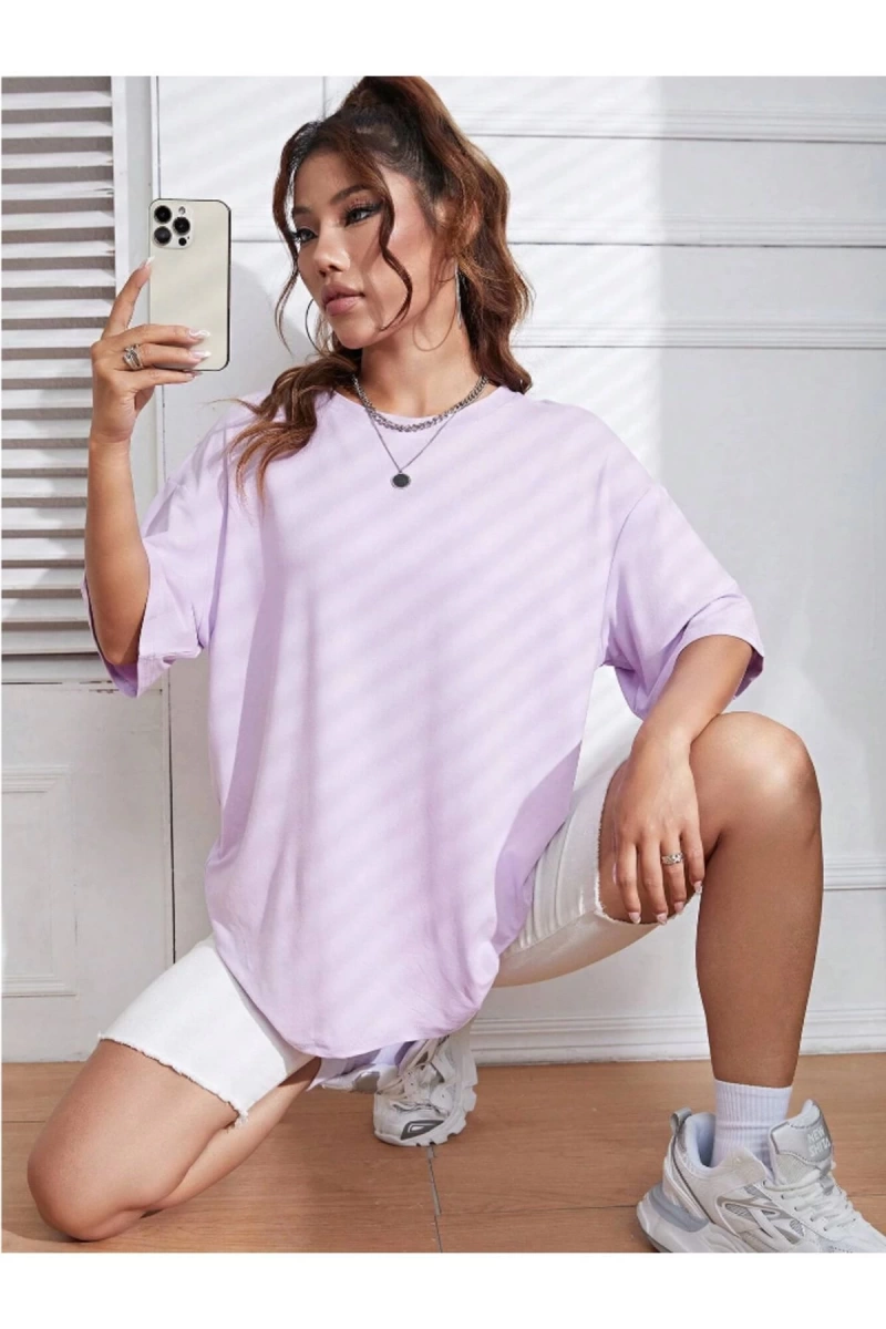 Unisex Kadın/Erkek Düz Renkli Özel Baskılı Oversize Pamuk Penye Bisiklet Yaka T-Shirt