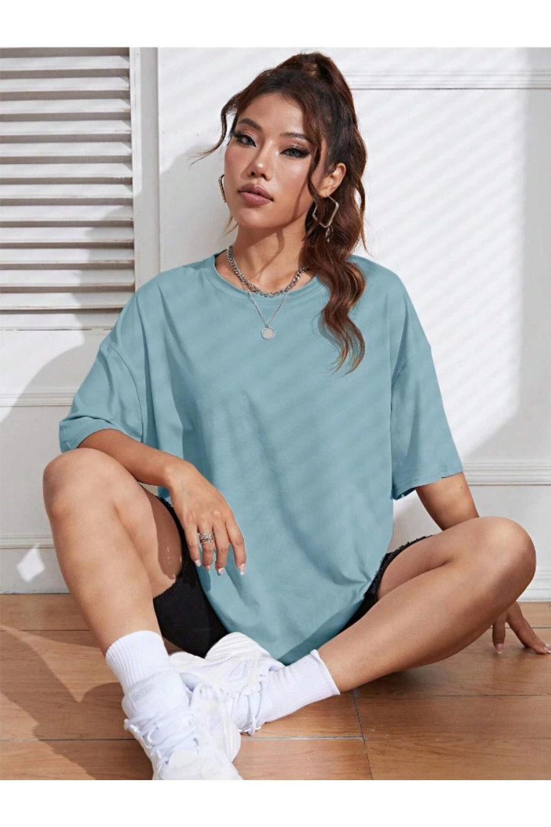 Unisex Kadın/Erkek Düz Renkli Özel Baskılı Oversize Pamuk Penye Bisiklet Yaka T-Shirt