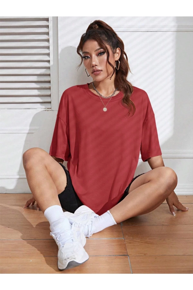 Unisex Kadın/Erkek Düz Renkli Özel Baskılı Oversize Pamuk Penye Bisiklet Yaka T-Shirt